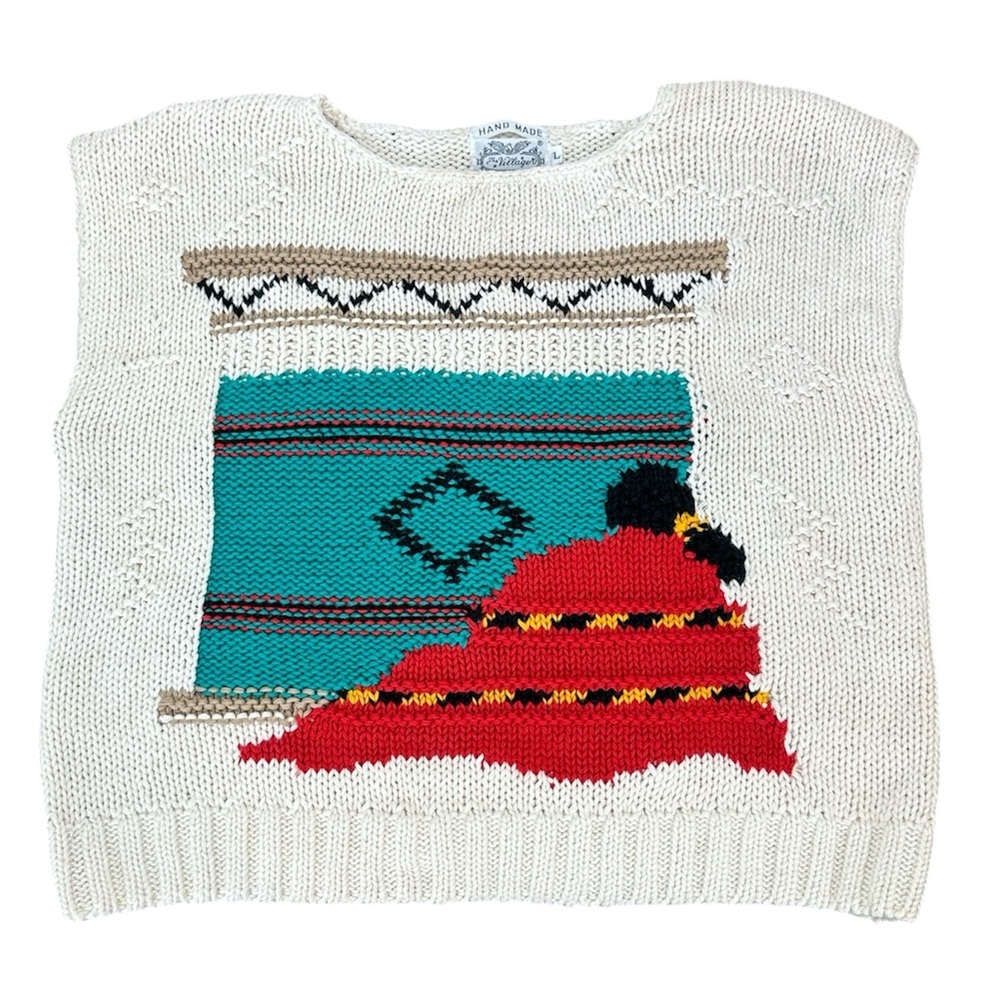 Vtg Villager Hand Made Knit Sweater Vest Top L Intarsia‎ Native American Tribal